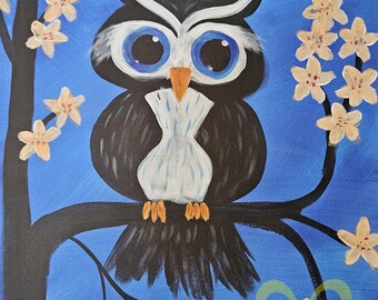 Hoot Hoot - Original Signed Acrylic Painting on Stretched Canvas