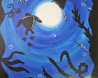 Underwater Sealife - Original Acrylic Painting on Stretched Canvas 20" x 16" Signed