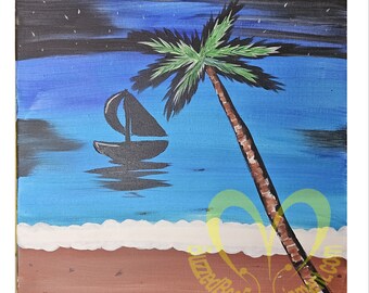 Tropical Moonlight - Original Signed Acrylic Paintings on Stretched Canvas Wall Decor 20" x 16"