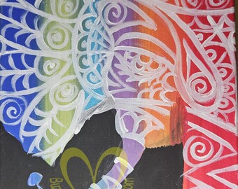 Elephant Mandala Acrylic Art on Canvas 20"x16" Original Signed