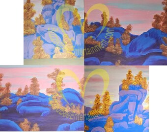 Mountain People - 4 Piece Canvas Set Original Acrylic Paintings on Stretched Canvas 16"x20" Autographed