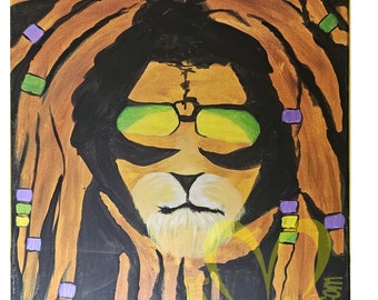 Lion Abstract Inspired by Bob Marley - Original Signed Acrylic Paintings on Stretched Canvas Wall Decor 20" x 16"