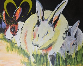 Follow The Rabbit- Original Signed Acrylic Painting on Stretched Canvas - 16"x20"