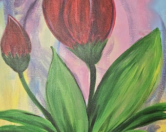 Tulips - Original Signed Abstract Art on Stretch Canvas 16" x 20"