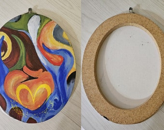 With Love - Abstract Acrylic Painting Original Signed Oval On Stretched Canvas
