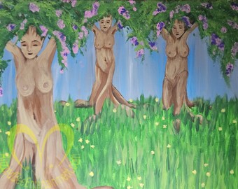 Tree Ladies - Original Signed Acrylic Painting on Stretched Canvas Wall Decor
