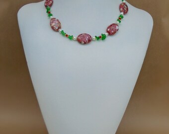 Strawberry Beaded Necklace Kit with Earrings Jewelry Making Supplies with Photo Instructions