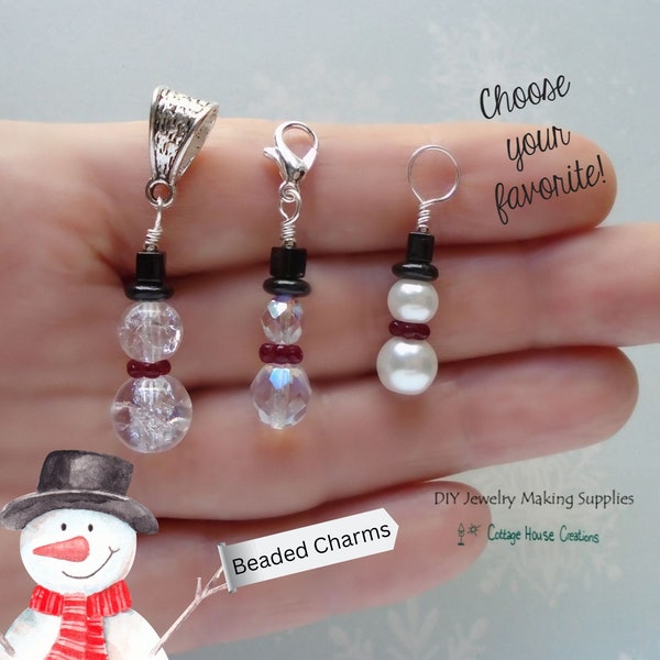 3pc. Beaded Snowman Charms Choice of Beads and Hangers DIY Jewelry Making Crafting