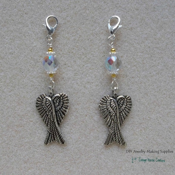 Folded Angel Wings Clip On Charm Pendants 2pcs. for Zipper Pulls Lobster Claw Planner Accessories