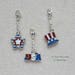 Clip On Dangle Charm 3pc.Set Patriotic July 4th Enameled USA Star Tophat Zipper Pull Planner Charms