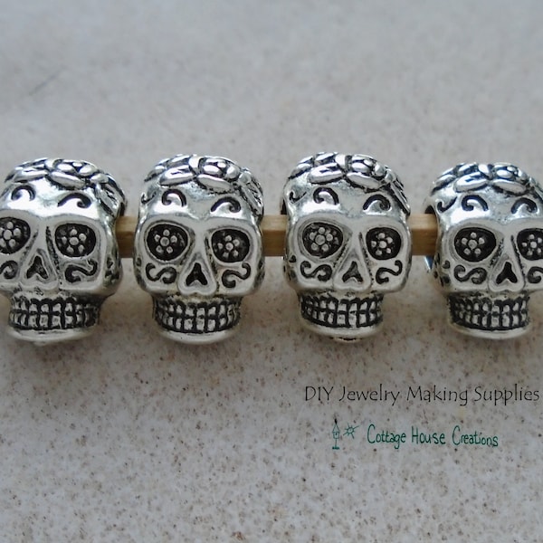 4pc. Sugar Skull Beads Día de Muertos Large Big Hole Paracord Bracelet DIY Jewelry Making Bead