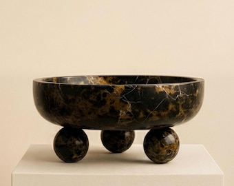 Minimalistic Black and Gold Marble Bowls - Handcrafted Luxury Centerpiece