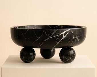 Minimalistic Black Zebra Marble Bowl, Luxury Home decor