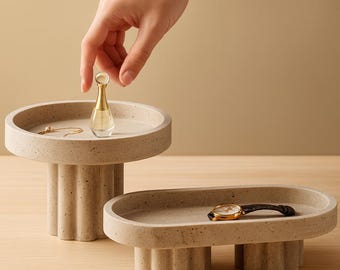 Brown Travertine Tray: Natural Marble Serving Plate, Fruit Bowl