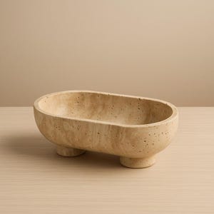 Handmade Travertine Marble Fruit Bowl: Rustic Stone Centerpiece