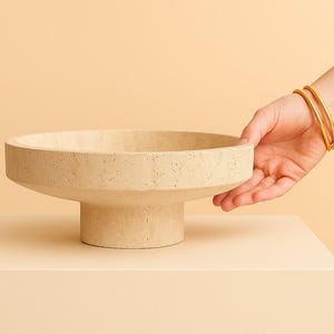 Travertine Pedestal Bowl – Natural Stone Centerpiece for Modern Minimalist Home Decor