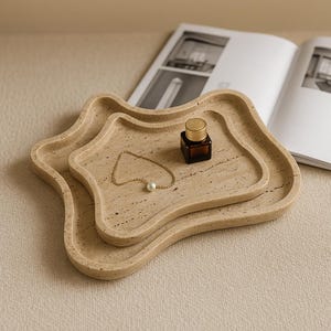 Handcrafted Travertine Asymmetrical Tray – Organic Stone Decor, Minimalist Luxury Serving & Display Piece