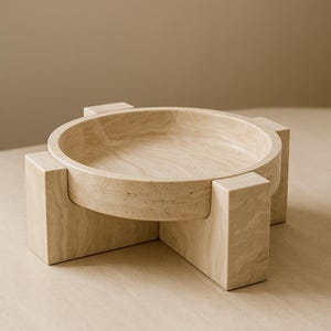 Handcrafted Travertine Curved Bowl – Natural Stone Decorative Centerpiece, Fruit Bowl & Modern Home Decor