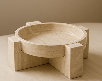 Handgefertigte Geschwungene Schale aus Travertin - Dekoratives Herzstück aus Naturstein, Obstschale & Moderne Wohnkultur