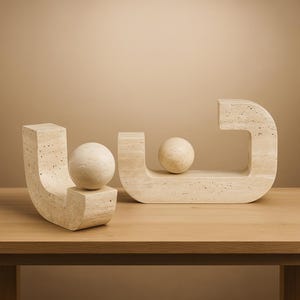 Travertine Bookends/Sculptures Set of 2