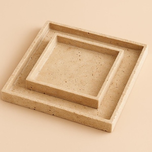 Bandeja cuadrada de travertino natural: decoración de piedra maciza para el hogar