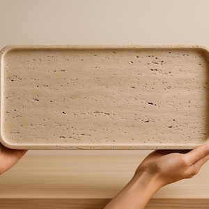 Bandeja de piedra de travertino artesanal: decoración minimalista de piedra natural para servir y exhibir