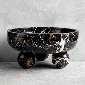 Minimalistic Black and Gold Marble Bowls - Handcrafted Luxury Centerpiece