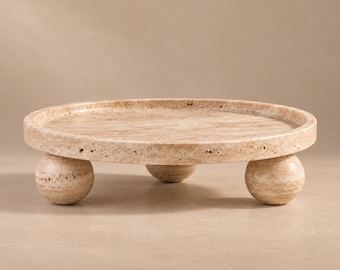 Round Travertine Tray: Modern Minimalist Home Decor Centerpiece