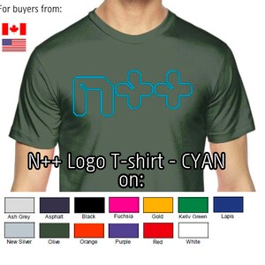 N++ (NPLUSPLUS) CYAN logo - American Apparel Unisex Fine Jersey Short-Sleeve T-Shirt | 2001W