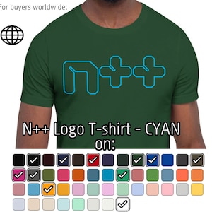 N++ (NPLUSPLUS logo - CYAN on many colours - Short-Sleeve Unisex T-Shirt - Bella Canvas