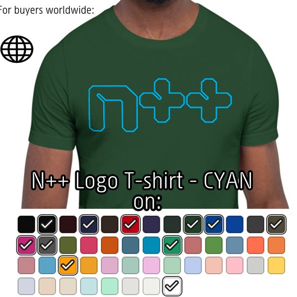 N++ (NPLUSPLUS logo - CYAN on many colours - Short-Sleeve Unisex T-Shirt - Bella Canvas