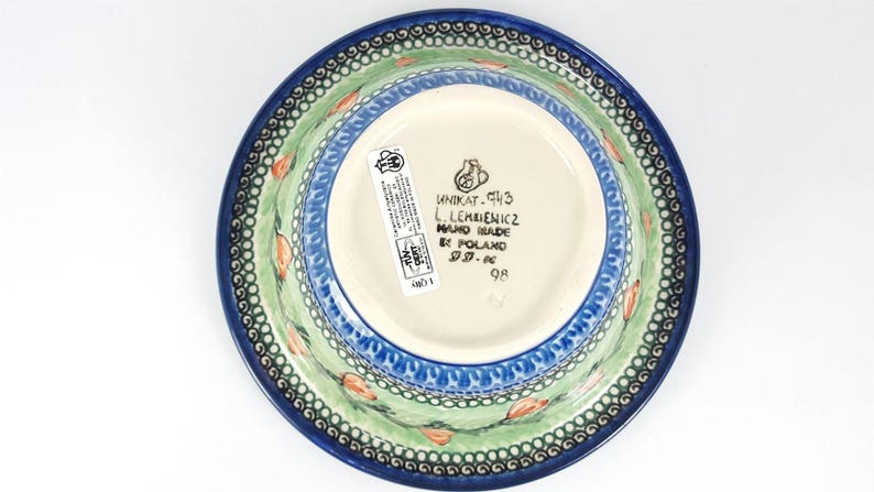 Signature 451-U Series Pottery Vintage Boleslawiec Polish Stoneware Tulips Small Rolled Lip Bowl