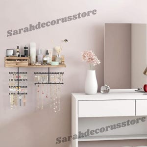 Wall Mounted Wood Jewelry Organizer | Wood Jewelry Organizer With Rustic Wood Drawers | Earning Box | Wood Jewelry Case | Women Jewelry Box