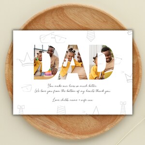 Tarjeta del Día del Padre con foto, tipográfica, editable y personalizable.