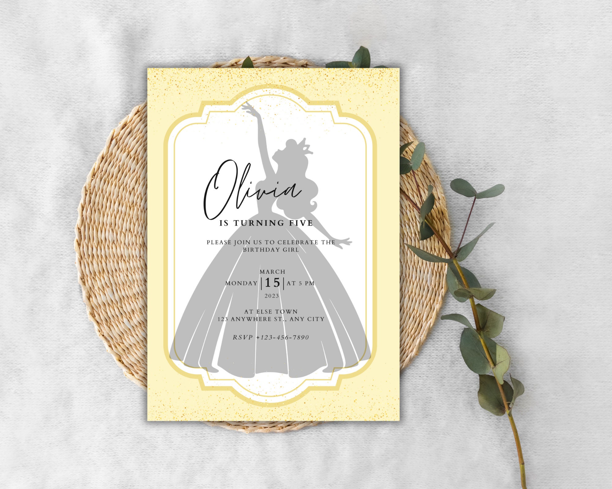 Editable Princess Birthday Card, Princess Birthday Invitation Template ...