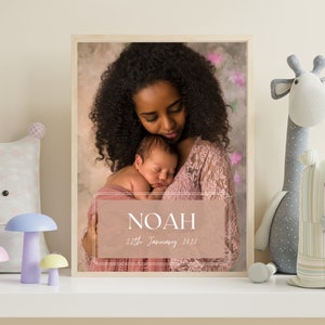 Cartaz de anúncio de bebê, Modelo de anúncio de nascimento, Cartão de bebê recém-nascido com foto, Cartão de boas-vindas para um novo bebê