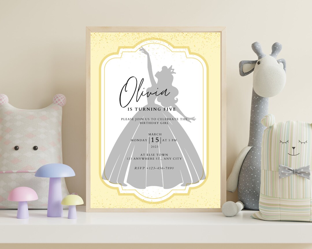 Editable Princess Birthday Card, Princess Birthday Invitation Template ...