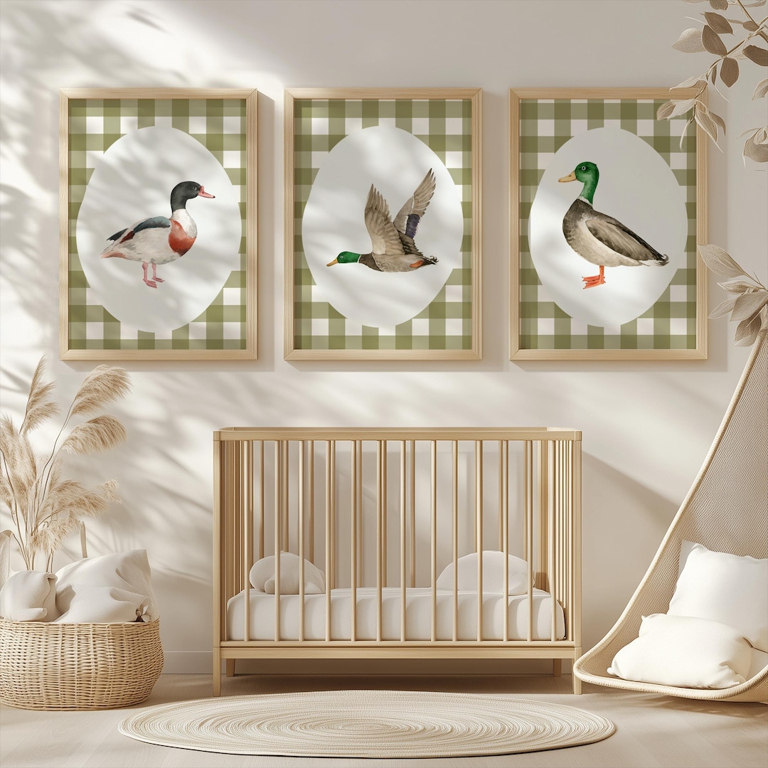 Green Gingham Duck Nursery Wall Art Noncustom, Vintage Single Set of 3 ...
