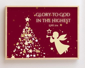Luc 2:14, Gloire à Dieu Très Haut, Téléchargement numérique, Cadeau chrétien de Noël, Art mural des Fêtes, Poster biblique imprimable, Décoration de Noël