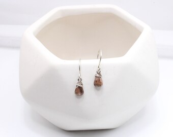 Andalusite elegant drop earring in sterling wire wrap