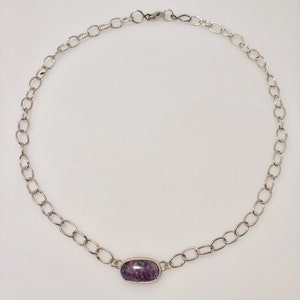 Charoite Bar Necklace with Heavy Sterling Chain with Sterling Infinity Clasp image 3