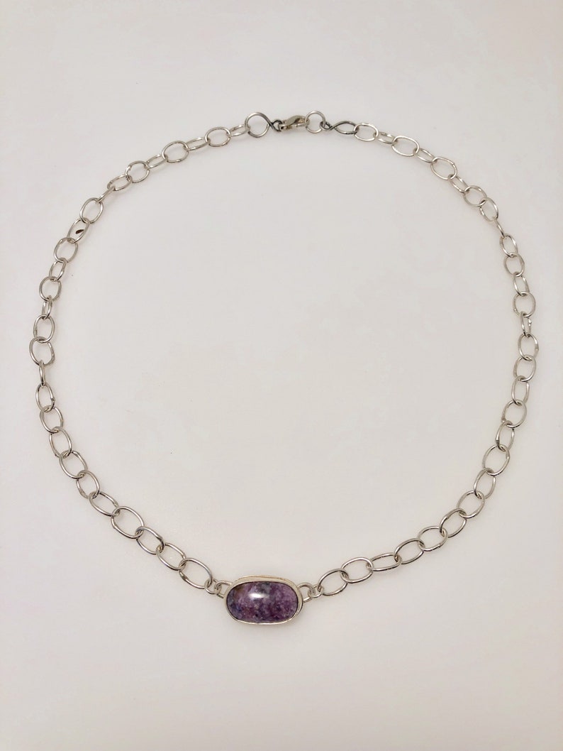 Charoite Bar Necklace with Heavy Sterling Chain with Sterling Infinity Clasp image 3