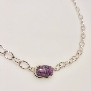 Charoite Bar Necklace with Heavy Sterling Chain with Sterling Infinity Clasp image 2