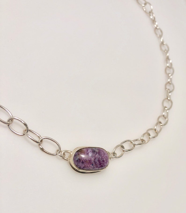 Charoite Bar Necklace with Heavy Sterling Chain with Sterling Infinity Clasp image 2