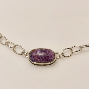 Charoite Bar Necklace with Heavy Sterling Chain with Sterling Infinity Clasp image 5