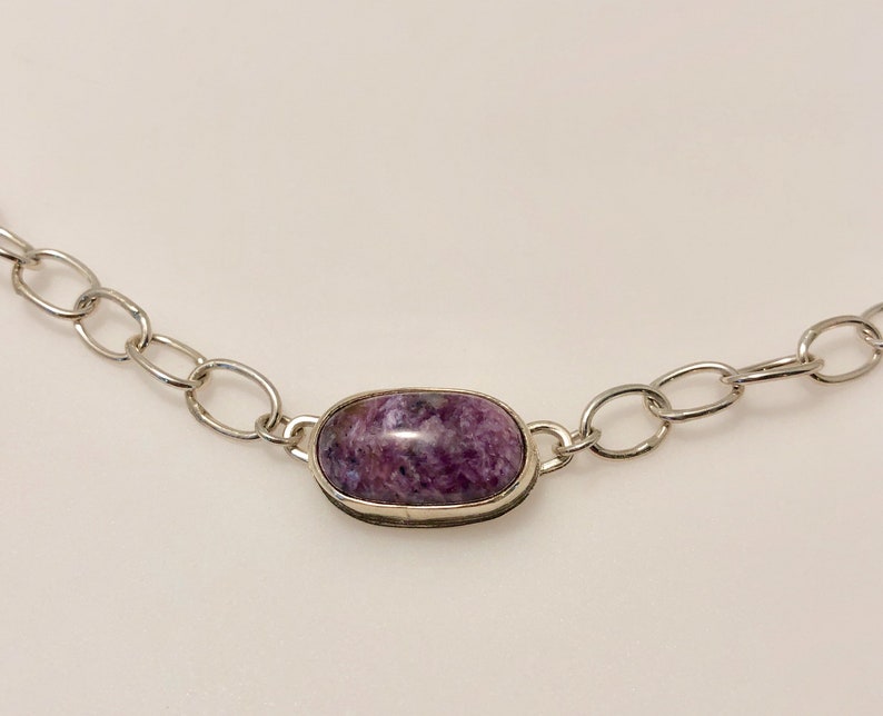 Charoite Bar Necklace with Heavy Sterling Chain with Sterling Infinity Clasp image 5