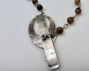 Hekate Andalusite Crossroads Necklace with Roll Printed Toggle, Bezel Set Facetted Gemstone