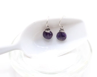 Dark Purple Amethyst Faceted Drop Earring