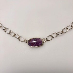 Charoite Bar Necklace with Heavy Sterling Chain with Sterling Infinity Clasp image 4