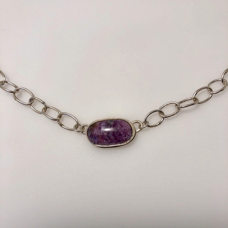 Charoite Bar Necklace with Heavy Sterling Chain with Sterling Infinity Clasp image 4